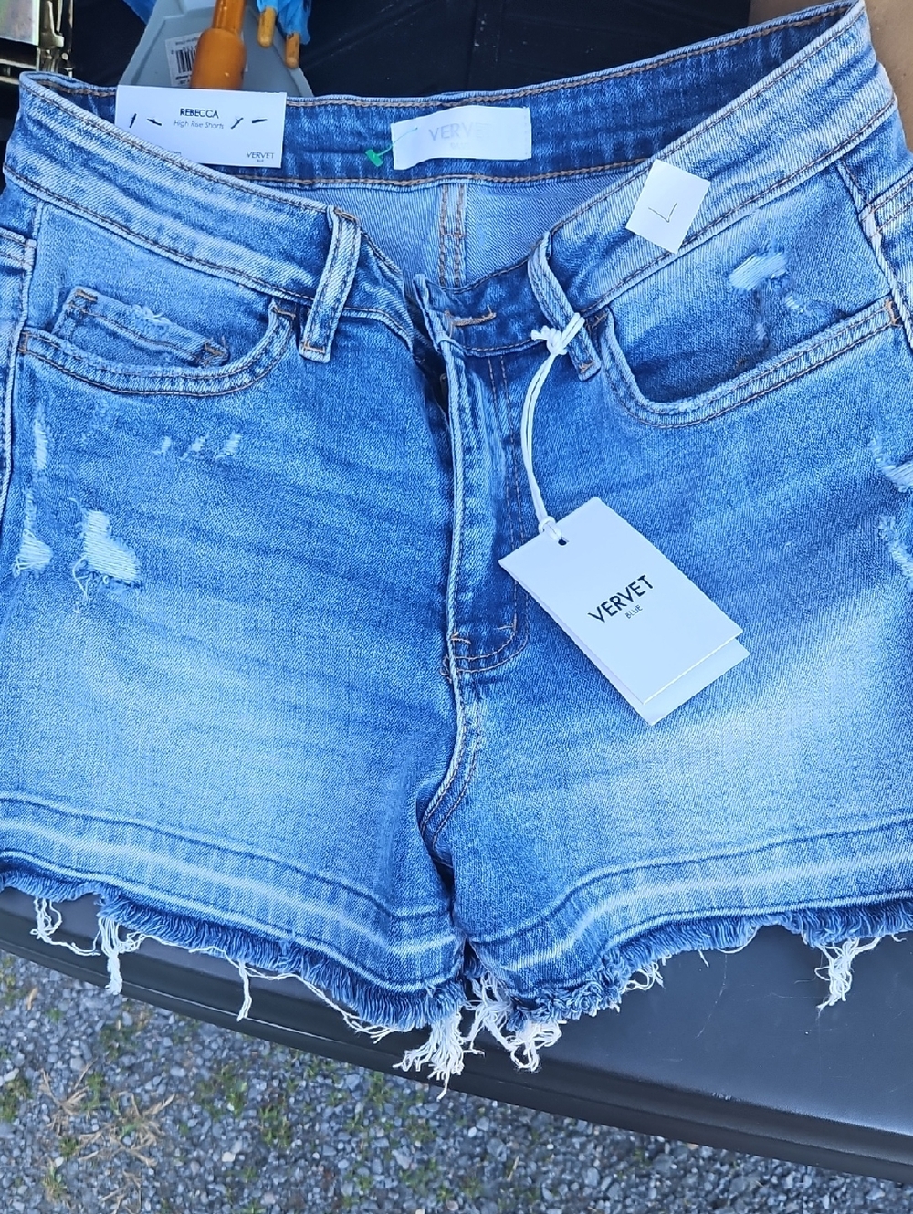 VERVET BY FLYING MONKEY Light Blue Distressed Denim Cutoff Shorts